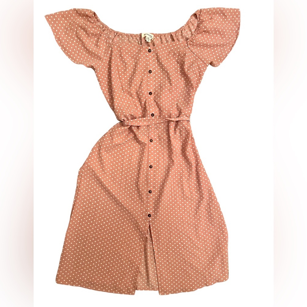 Monteau‎ peachy pink polka dot button down midi dress size L